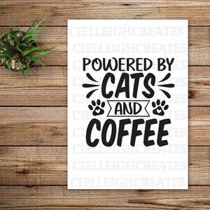 *2 for $20* Powered by Cats and Coffee vinyl decal Sticker Handcrafted